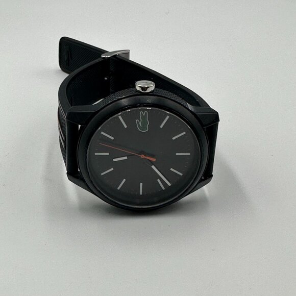 Lacoste Watch Men Black 42MM Round Dial Silicone Band New Battery 9.5" - Picture 6 of 12